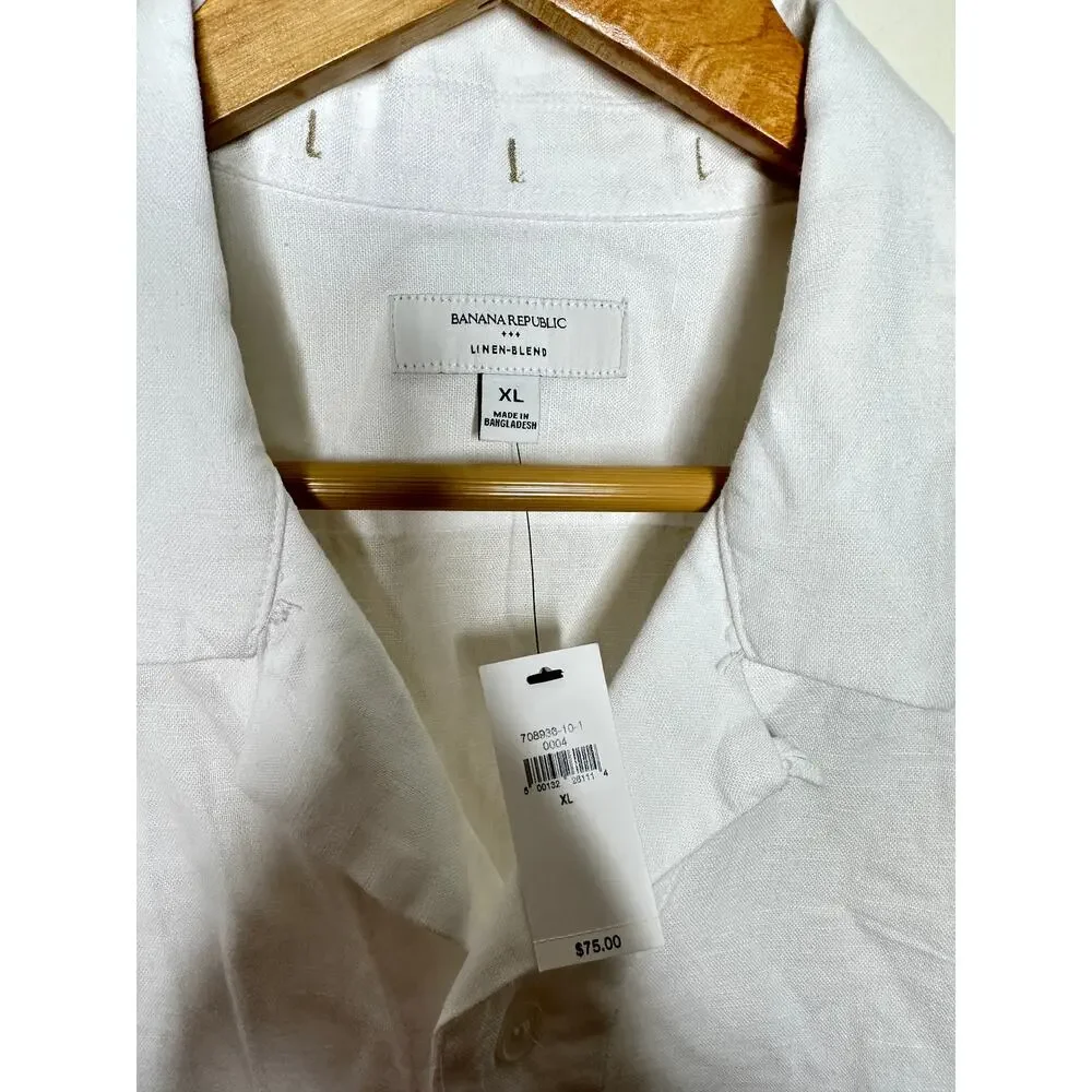 BANANA REPUBLIC Standard Fit Linen Blend Resort Shirt White Sz XL NWT $75 {3K31}